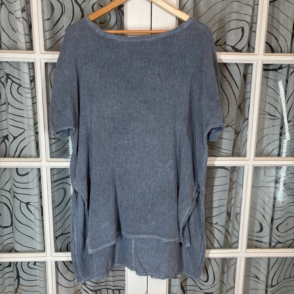 Catwalk Studio OS Made In Italy Linen Blend Blue Oversized Avery Top Tunic